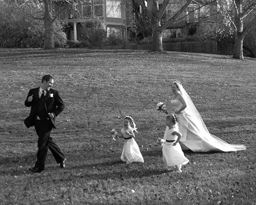 Running with flower girls